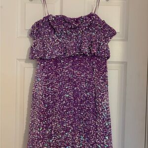 Purple Sequin Strapless Mini Dress